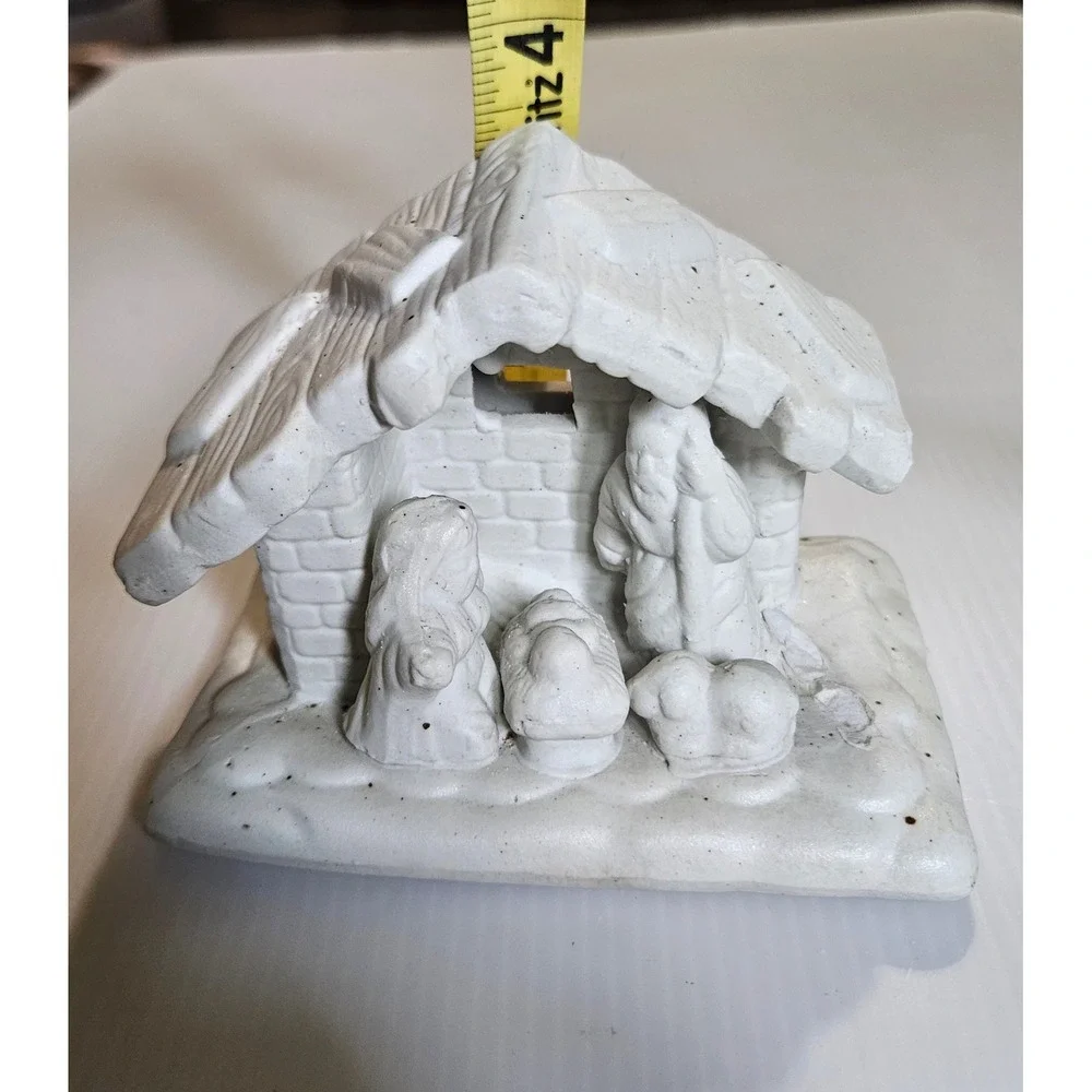 Vintage White Ceramic Bisque Nativity Scene Figurine‎ Unpainted Manger